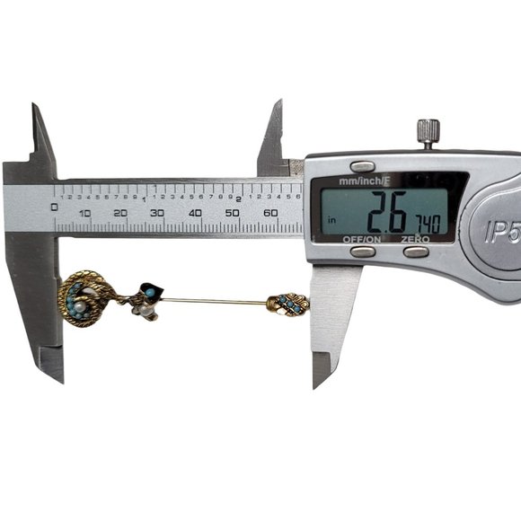 Gold Tone Blue Ballotini Faux Pearl Heart Charm Snake Serpent Stick Pin - Picture 4 of 5